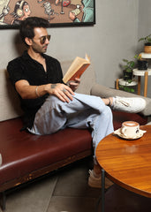 Velvet Half Sleeve Shirt - Black