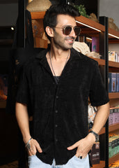 Velvet Half Sleeve Shirt - Black
