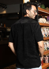 Velvet Half Sleeve Shirt - Black