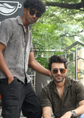 Velvet Half Sleeve Shirt - Grey