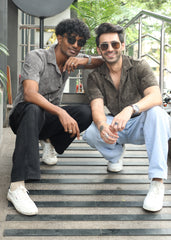 Velvet Half Sleeve Shirt - Grey