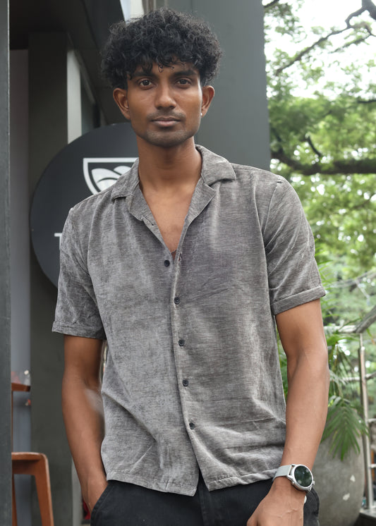 Velvet Half Sleeve Shirt - Grey