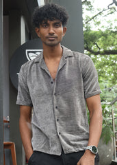 Velvet Half Sleeve Shirt - Grey
