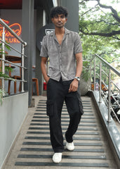 Velvet Half Sleeve Shirt - Grey