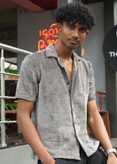Velvet Half Sleeve Shirt - Grey