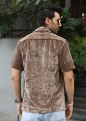 Velvet Half Sleeve Shirt - Brown