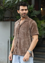 Velvet Half Sleeve Shirt - Brown