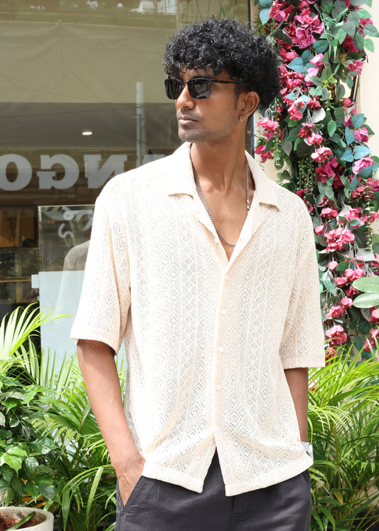 Textured Open-Weave Shirt - Beige