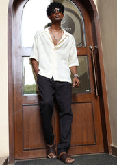 Textured Open-Weave Half-Sleeve Shirt - Cream