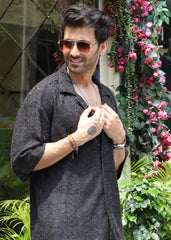 Textured Open-Weave Shirt - Black