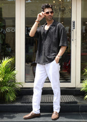 Textured Open-Weave Shirt - Black