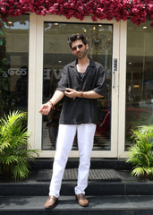 Textured Open-Weave Shirt - Black