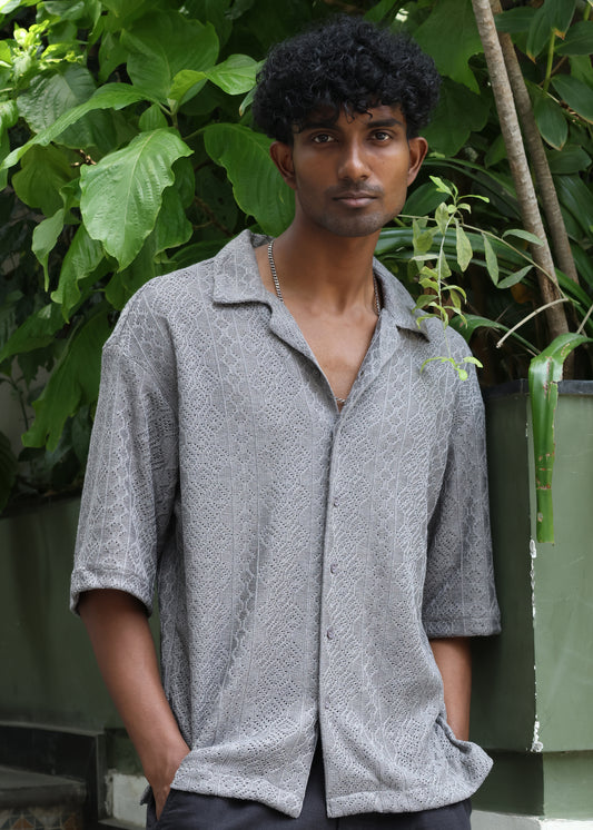 Textured Open-Weave Shirt - Grey