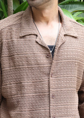 Textured Open-Weave Half-Sleeve Shirt - Brown