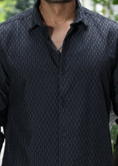 Self-Design Full-Sleeve Shirt - Navy