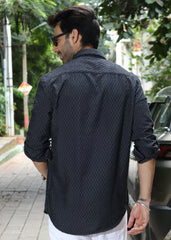 Self-Design Full-Sleeve Shirt - Navy