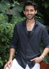 Self-Design Full-Sleeve Shirt - Navy