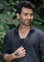 Self-Design Full-Sleeve Shirt - Navy