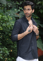 Self-Design Full-Sleeve Shirt - Navy