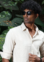 Men’s Classic Striped Casual Shirt - Cream