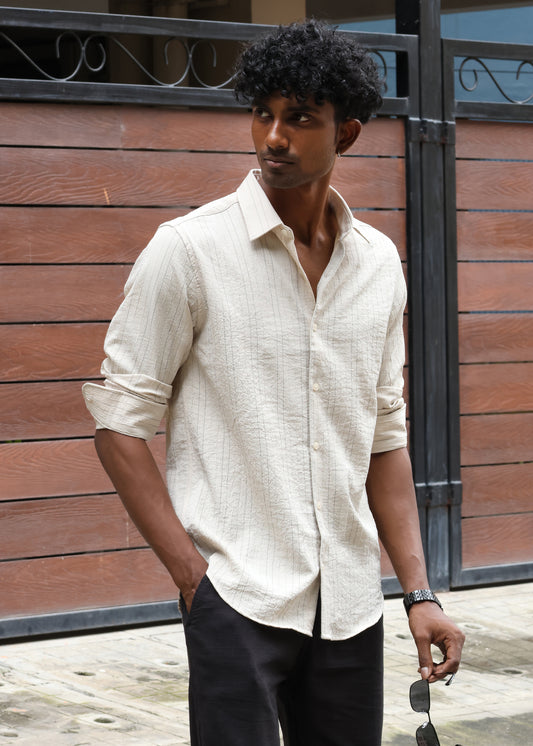 Men’s Classic Striped Casual Shirt - Cream