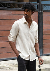 Men’s Classic Striped Casual Shirt - Cream