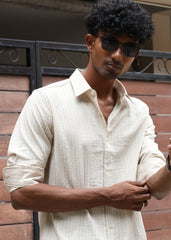 Men’s Classic Striped Casual Shirt - Cream