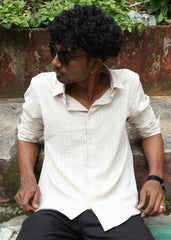 Men’s Classic Striped Casual Shirt - Cream