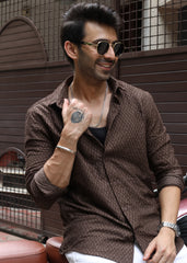 Self-Design Full-Sleeve Shirt - Brown