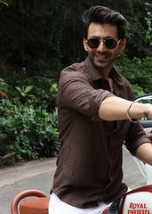 Self-Design Full-Sleeve Shirt - Brown