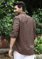 Self-Design Full-Sleeve Shirt - Brown