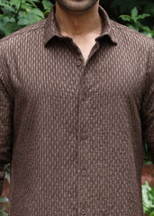 Self-Design Full-Sleeve Shirt - Brown