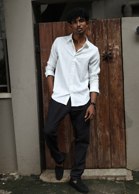 Men’s Classic Striped Casual Shirt - White