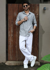 Self-Design Full-Sleeve Shirt - Grey