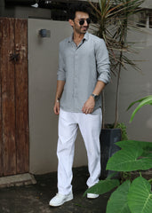 Self-Design Full-Sleeve Shirt - Grey