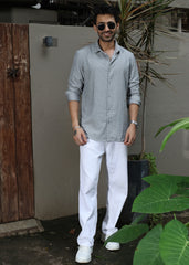 Self-Design Full-Sleeve Shirt - Grey