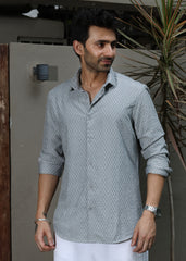 Self-Design Full-Sleeve Shirt - Grey