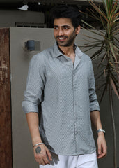 Self-Design Full-Sleeve Shirt - Grey