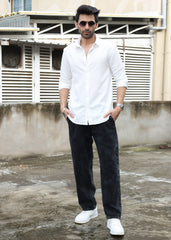 Self-Design Full-Sleeve Shirt - White