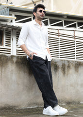 Self-Design Full-Sleeve Shirt - White