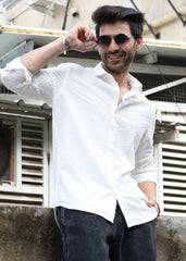 Self-Design Full-Sleeve Shirt - White