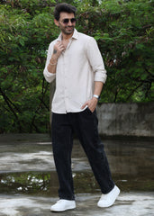 Self-Design Full-Sleeve Shirt - Beige