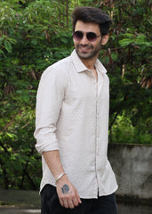 Self-Design Full-Sleeve Shirt - Beige