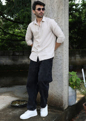 Self-Design Full-Sleeve Shirt - Beige