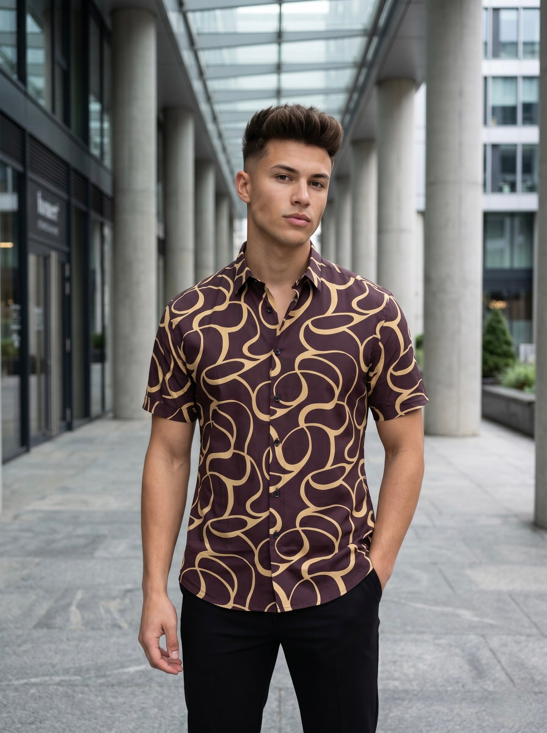 Digital Prints Half Sleeve Shirts - Brown