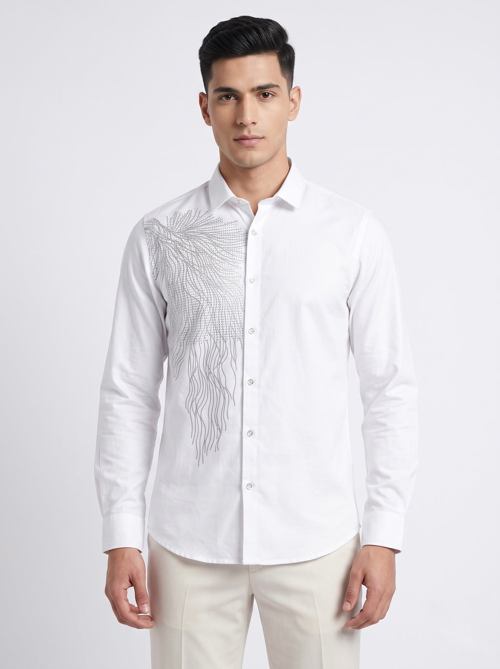 Men’s Embellished Feather Print Party Wear Shirt - Snipes