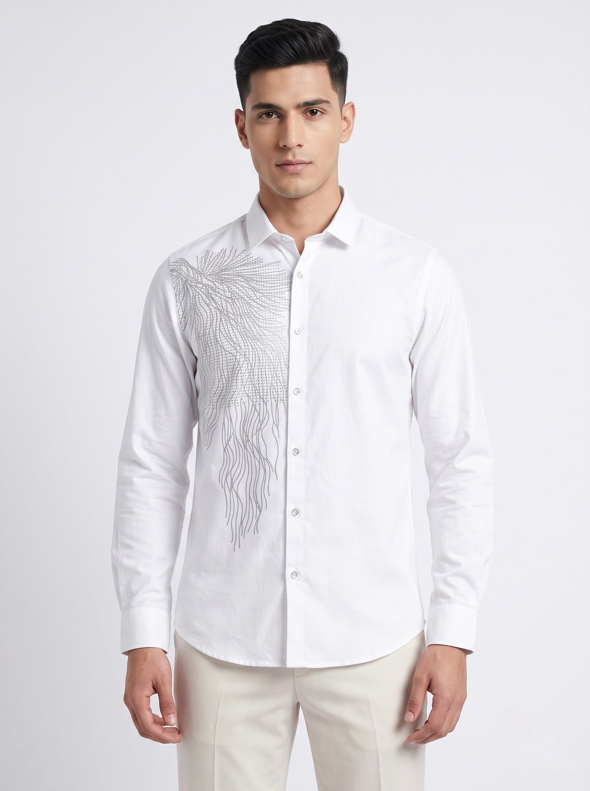 Men’s Embellished Feather Print Party Wear Shirt - Snipes