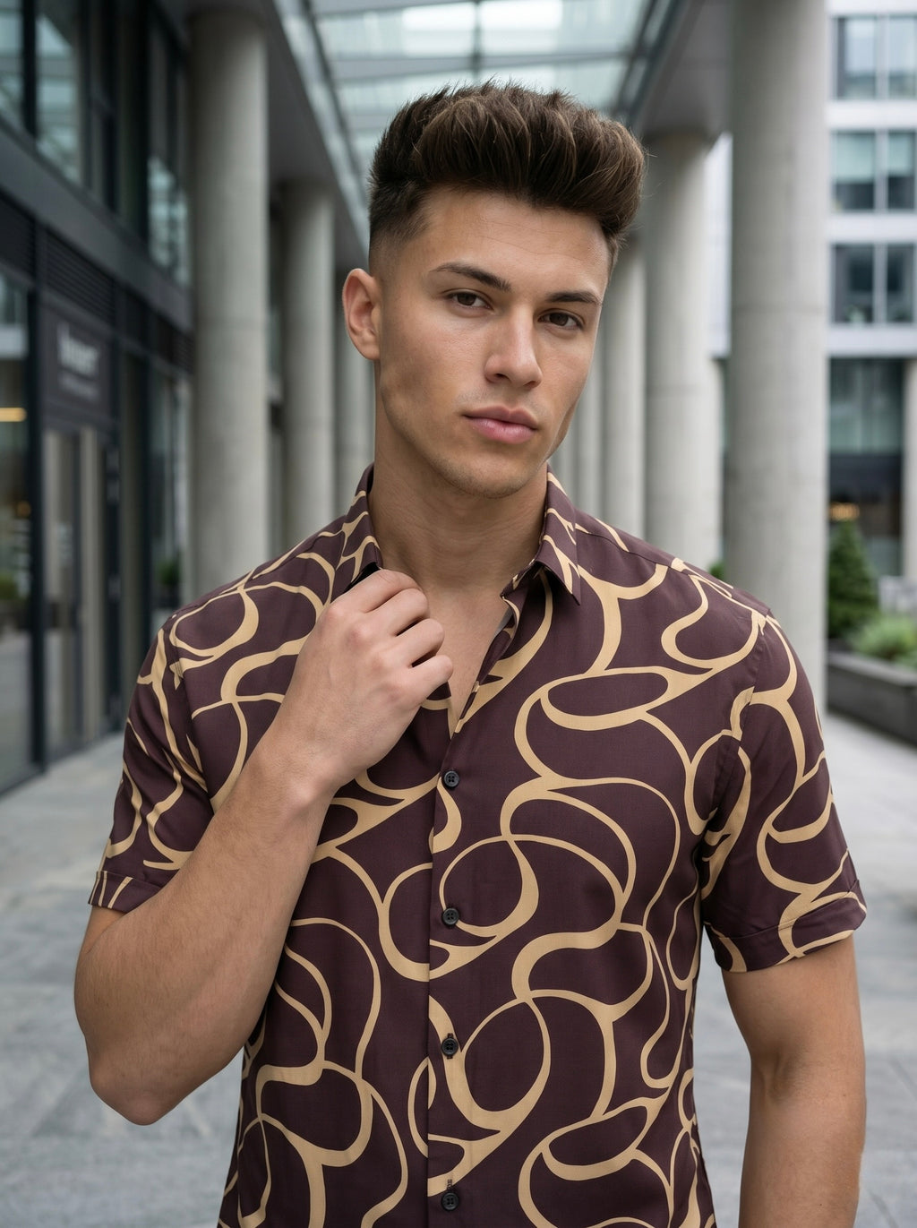 Digital Prints Half Sleeve Shirts - Brown