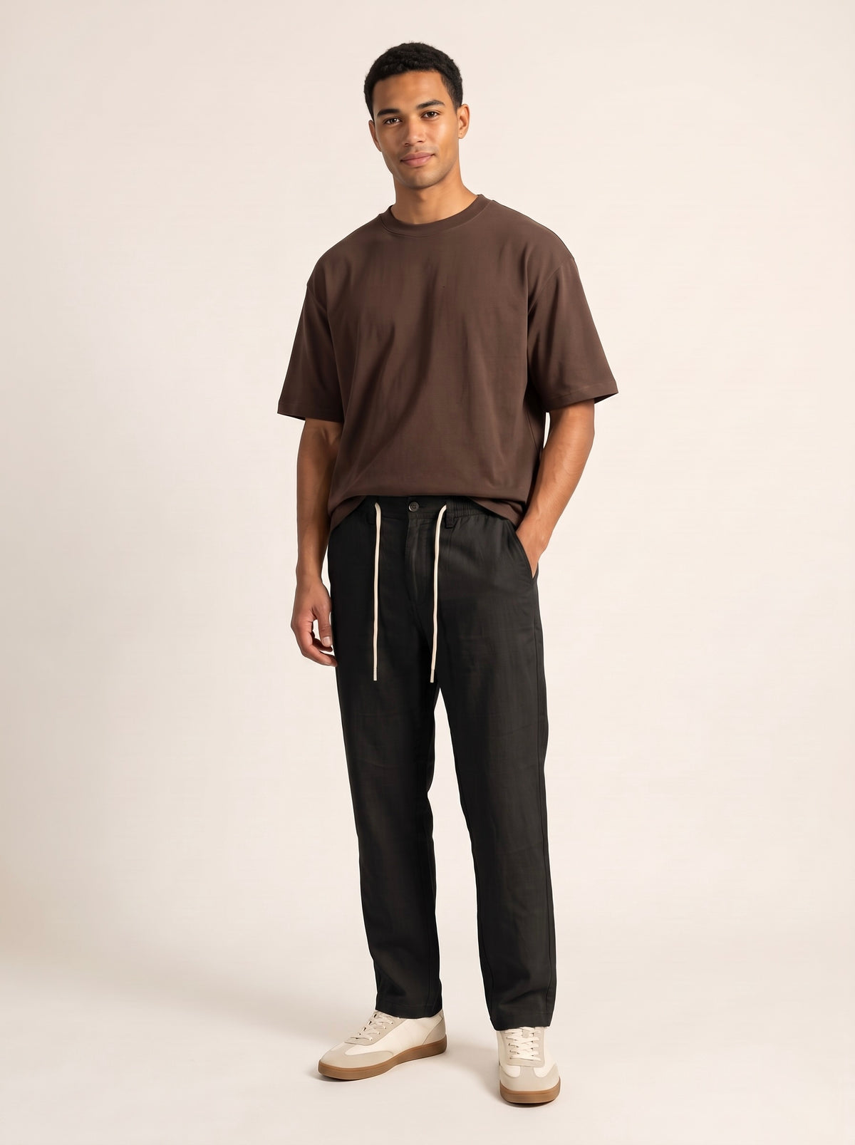 Men’s Pure Linen Loose Fit Drawstring Trousers