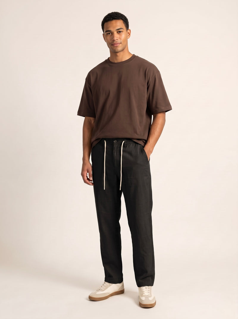 Men’s Pure Linen Loose Fit Drawstring Trousers